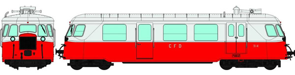 REE Modeles VM-002S - French Billard Railcar CFD N°314, 2 Lights, Red/Cream Era III - DCC Sound